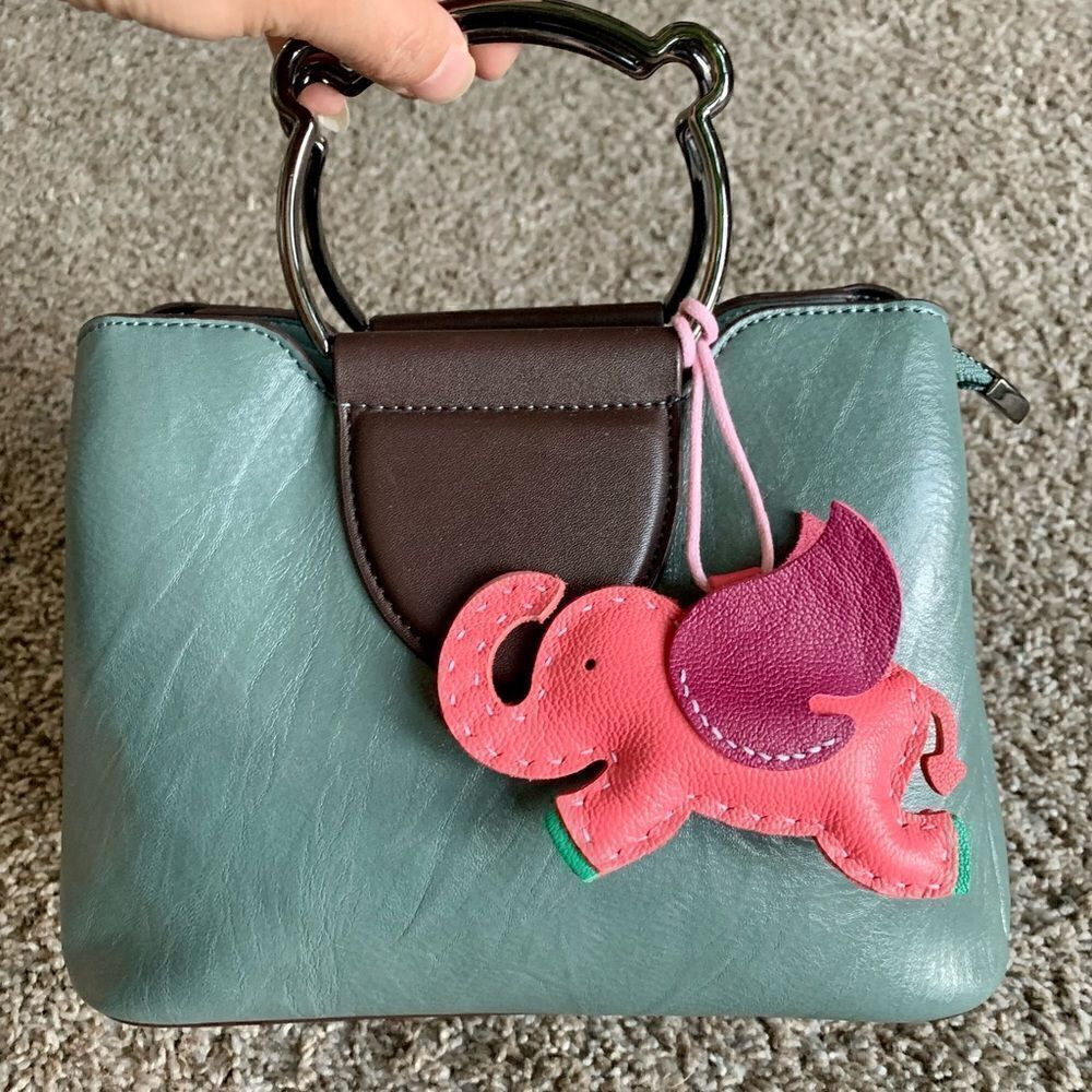 Handmade Genuine Leather Colorblock Dumbo Bag Charm/Keychain